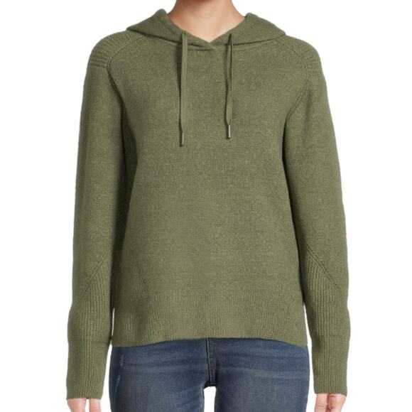 Time and Tru Sweaters - Time And Tru XL Army Green Drawstring Textured Hoodie Knit Pullover Sweater